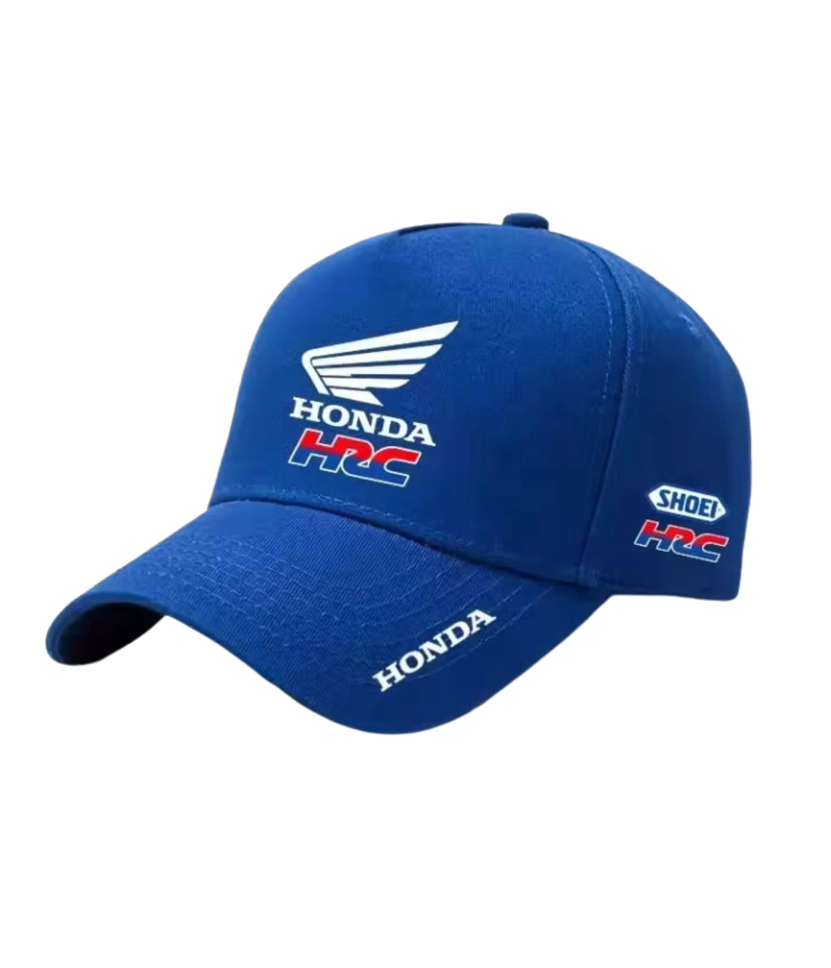 Sky blue Honda HRC embroidered racing cap, side view