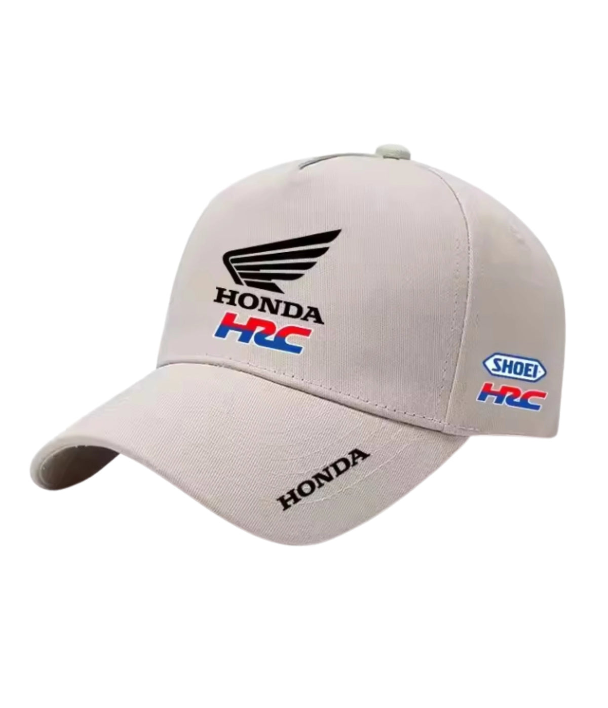 Beige Honda HRC embroidered racing cap, side view