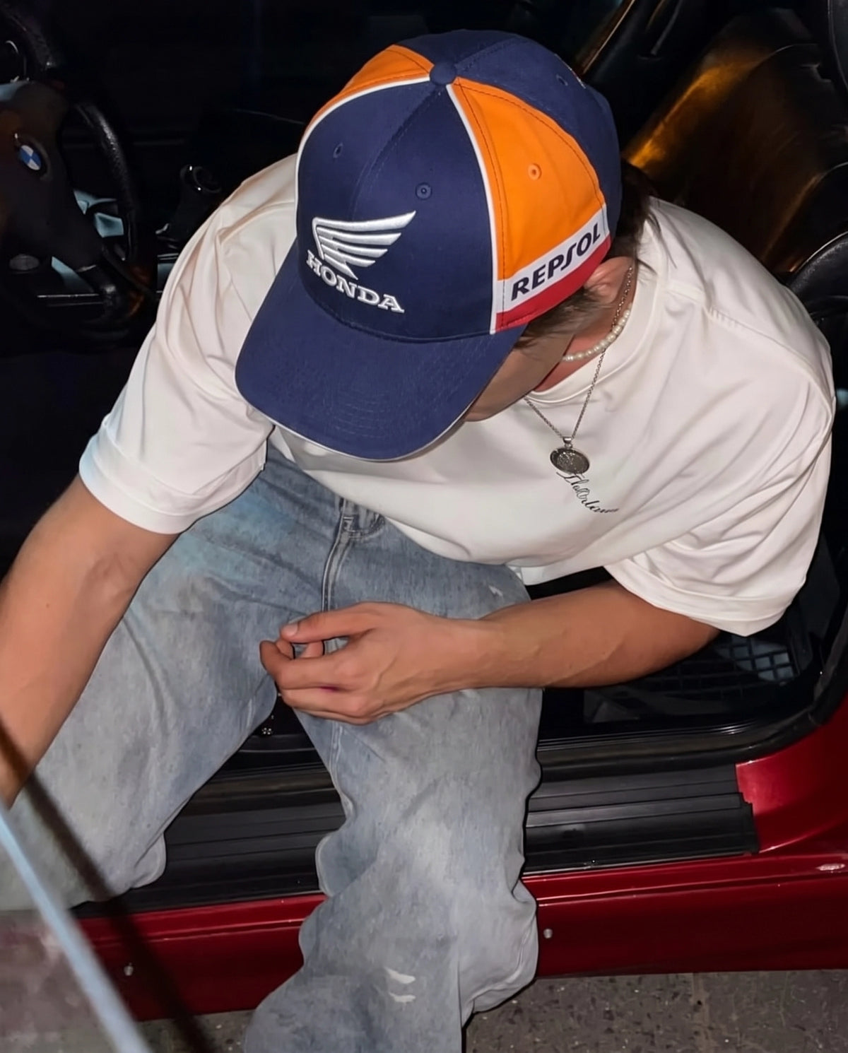 Model wearing the Honda Repsol embroidered cap