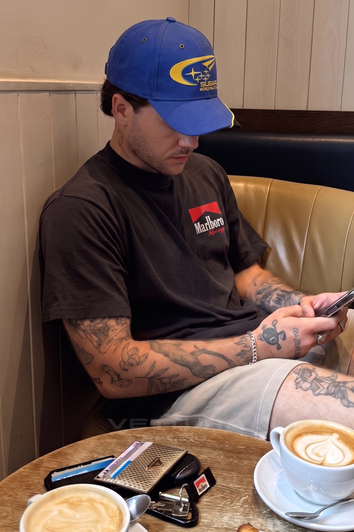Close view of the Marlboro chest badge on the black Monaco GP tee