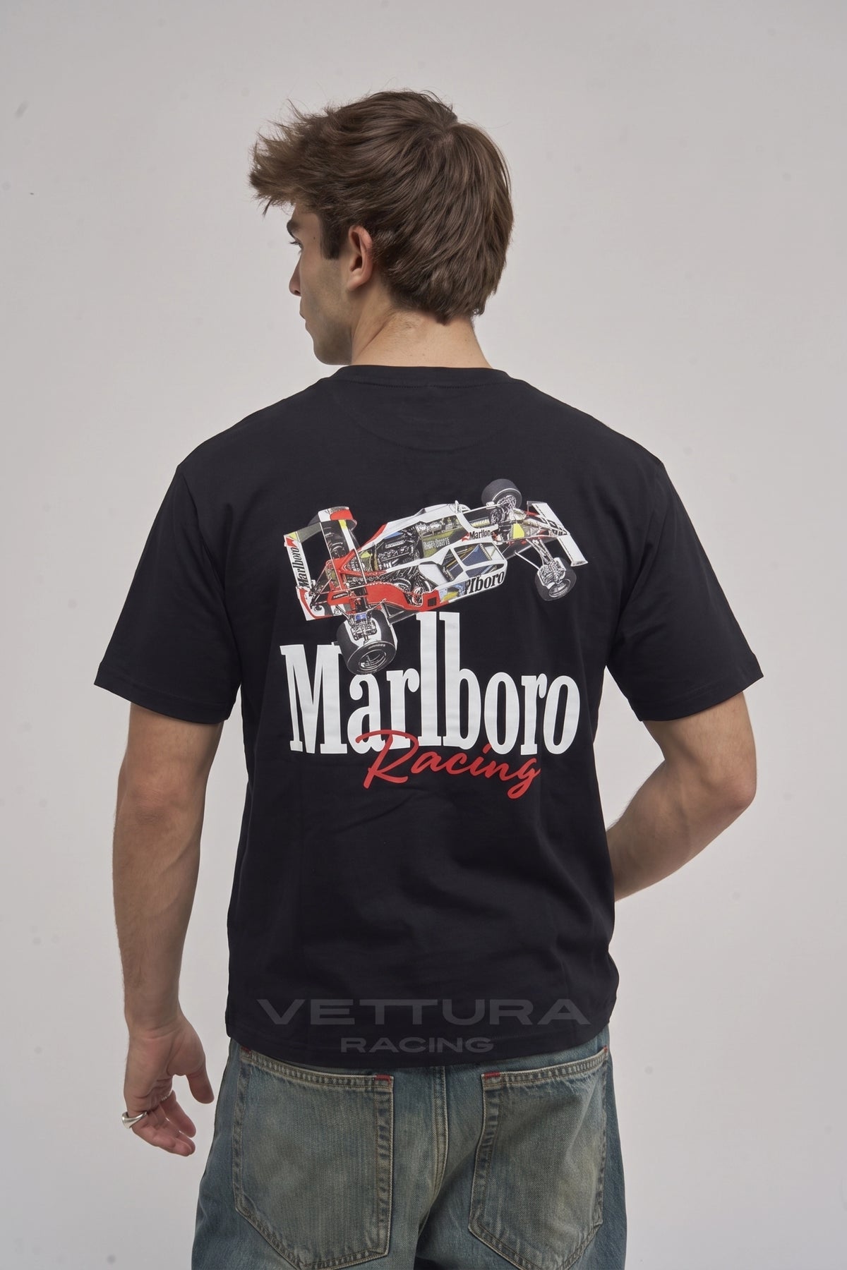 Marlboro Racing F1 t-shirt styled with jeans in daylight