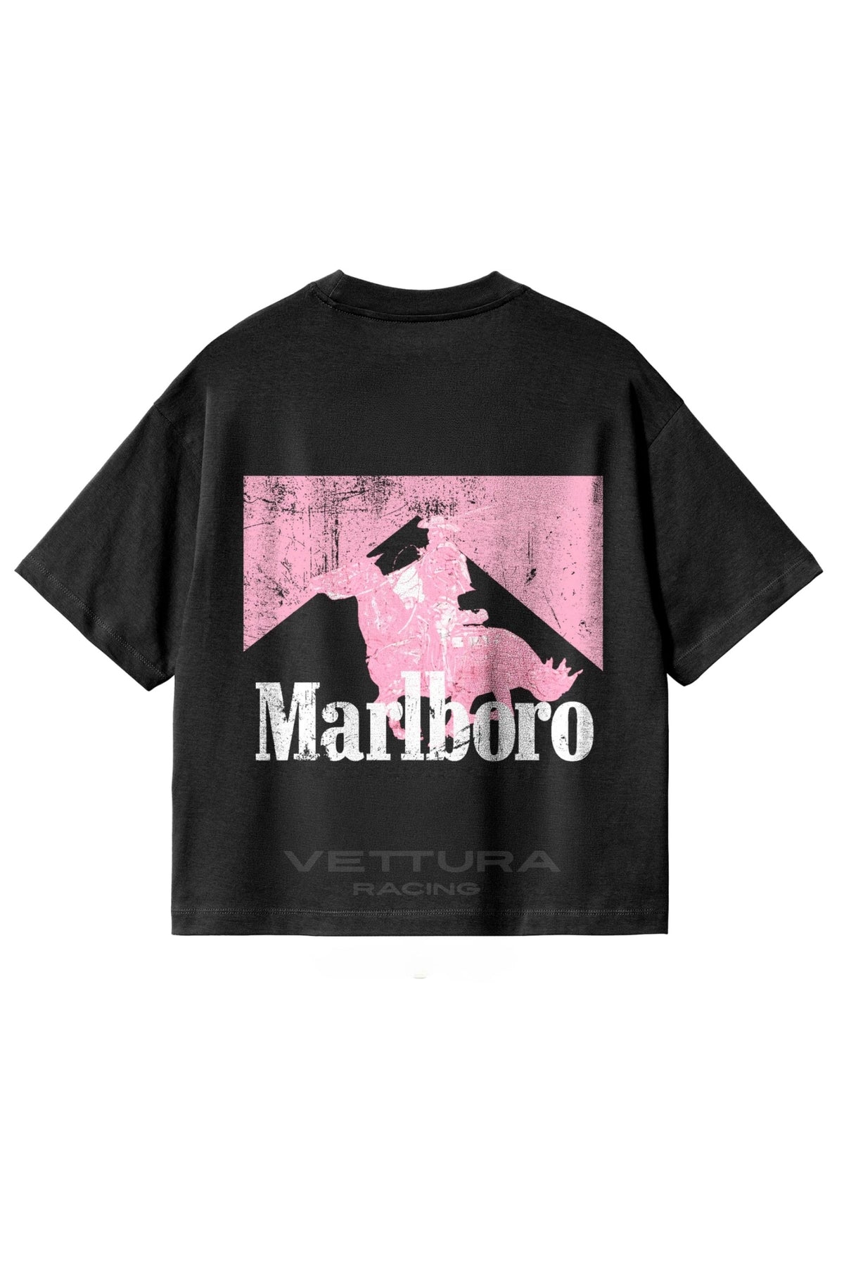 Back of the Marlboro pink edition t-shirt with the oversized chevron print