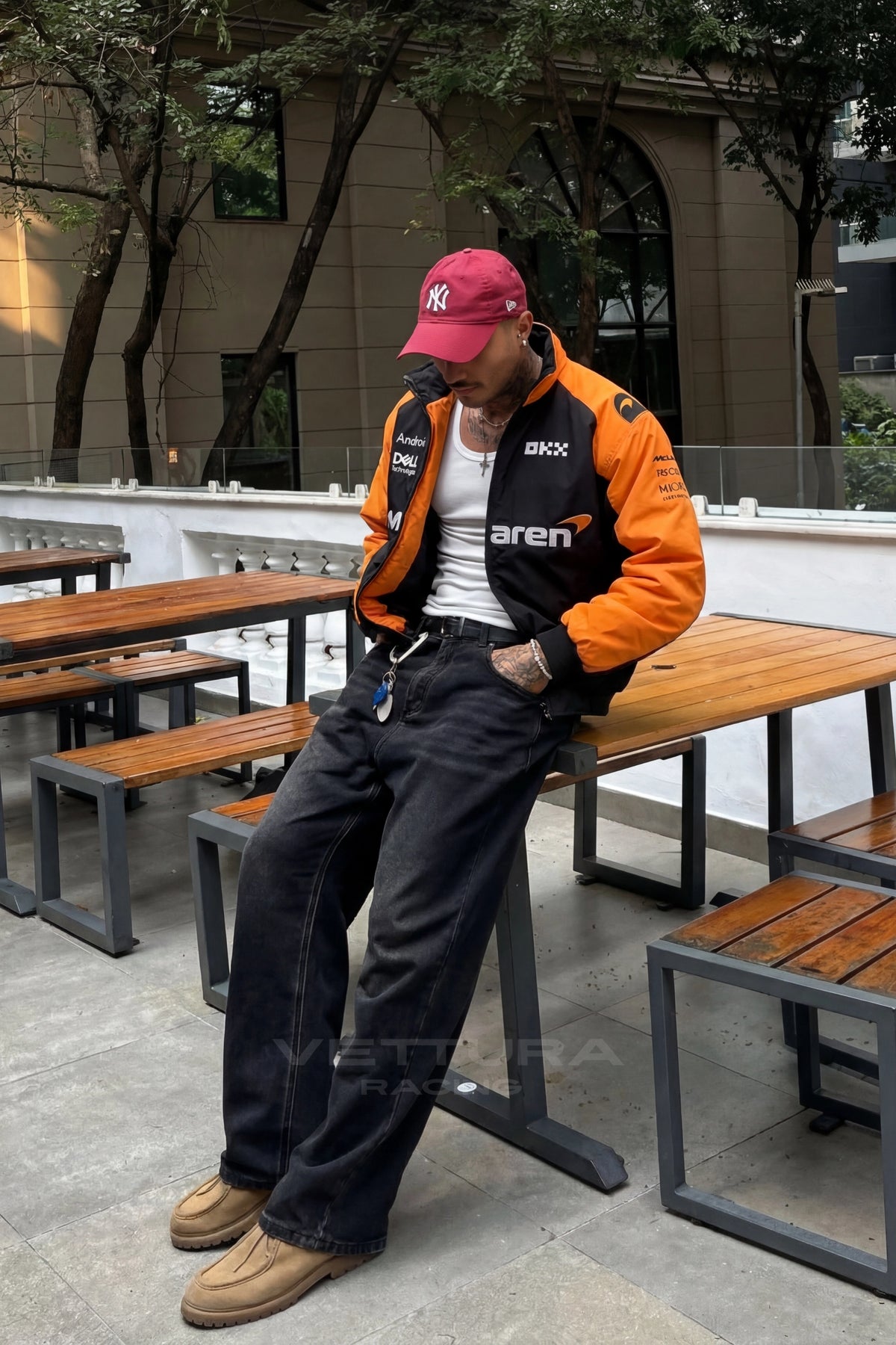 Close view of the Dell and Android sponsor marks on the McLaren jacket