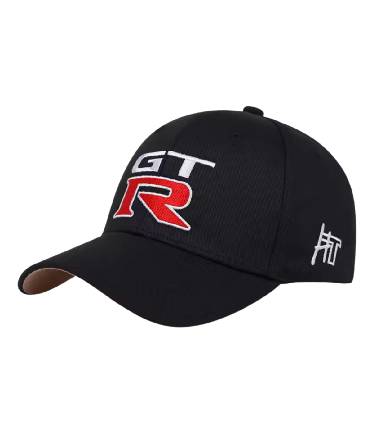 Black Nissan GT-R Nismo embroidered cap, side view