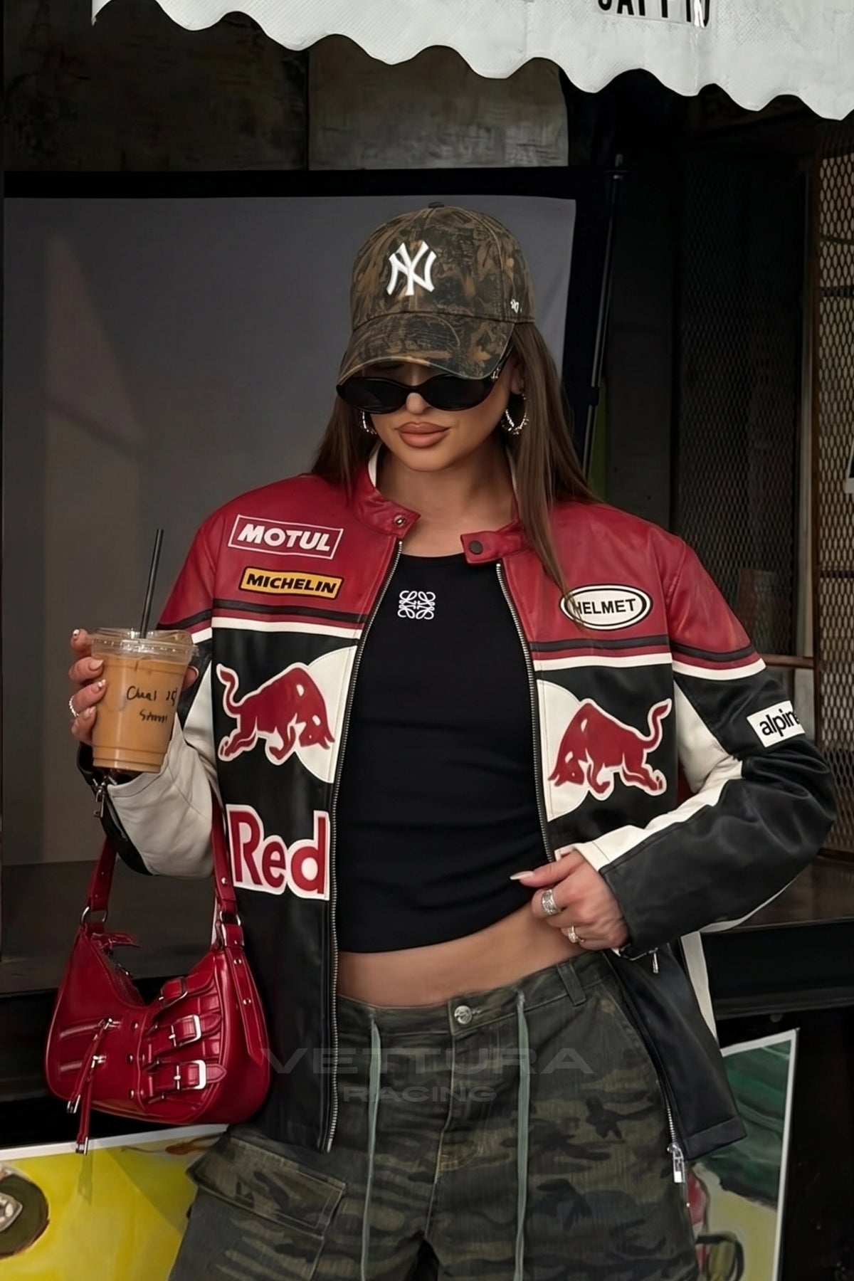 Street style look with the Red Bull racing leather jacket
