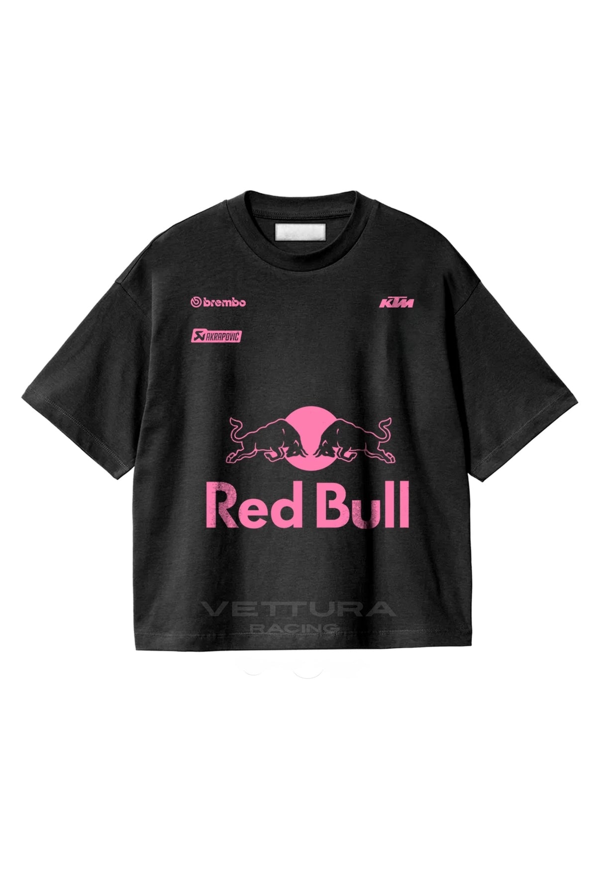 Red Bull racing t-shirt pink edition, front view with the pink racing mark