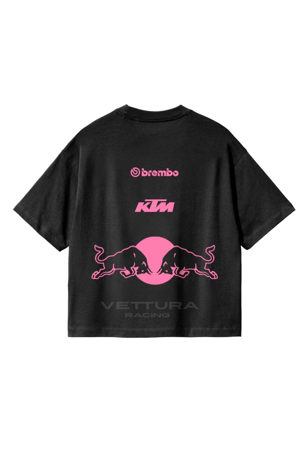 Back of the Red Bull pink edition t-shirt with the charging bulls print