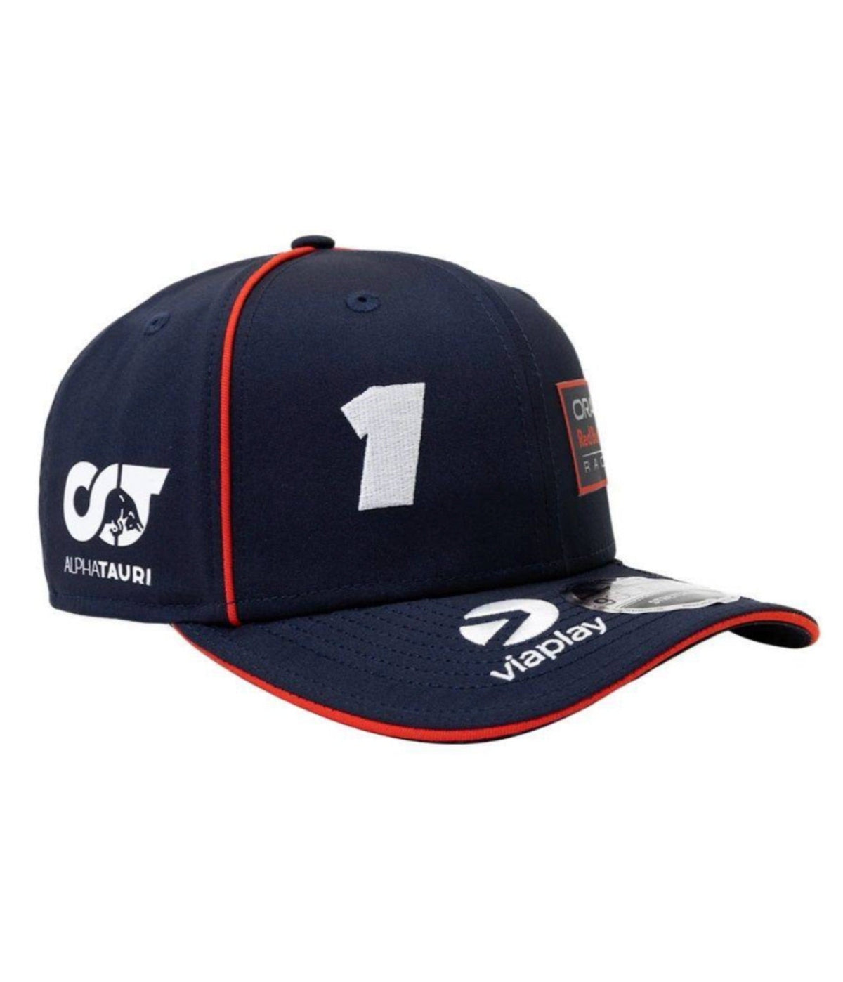 Side panel of the Red Bull Racing 2023 cap with stitched partner marks and brim detail