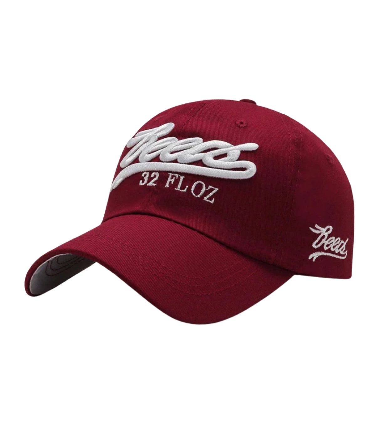 Burgundy Reese's 32 FL OZ puff embroidered cap, front view