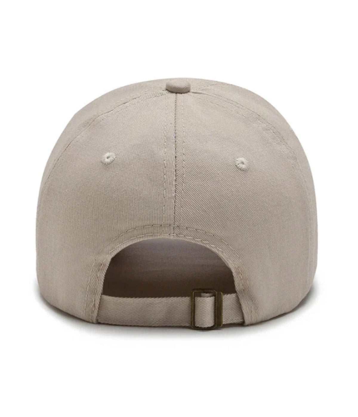 Back of the beige Reese's embroidered cap with adjustable strap