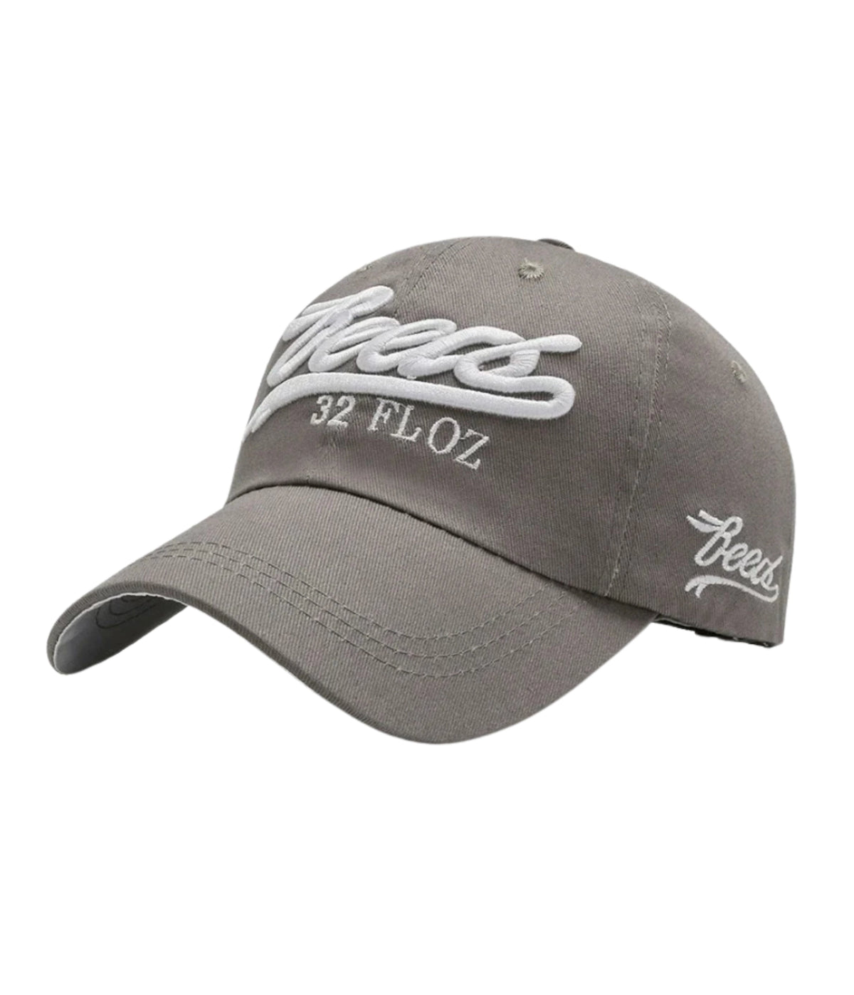Gray Reese's 32 FL OZ puff embroidered cap, side view
