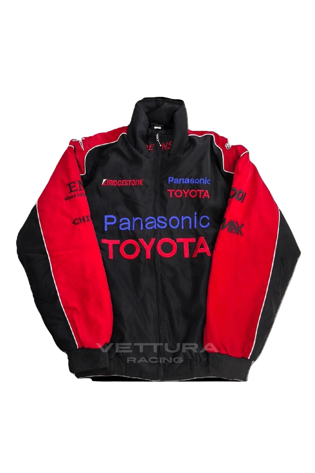Toyota vintage racing jacket black edition, front product shot on a white background