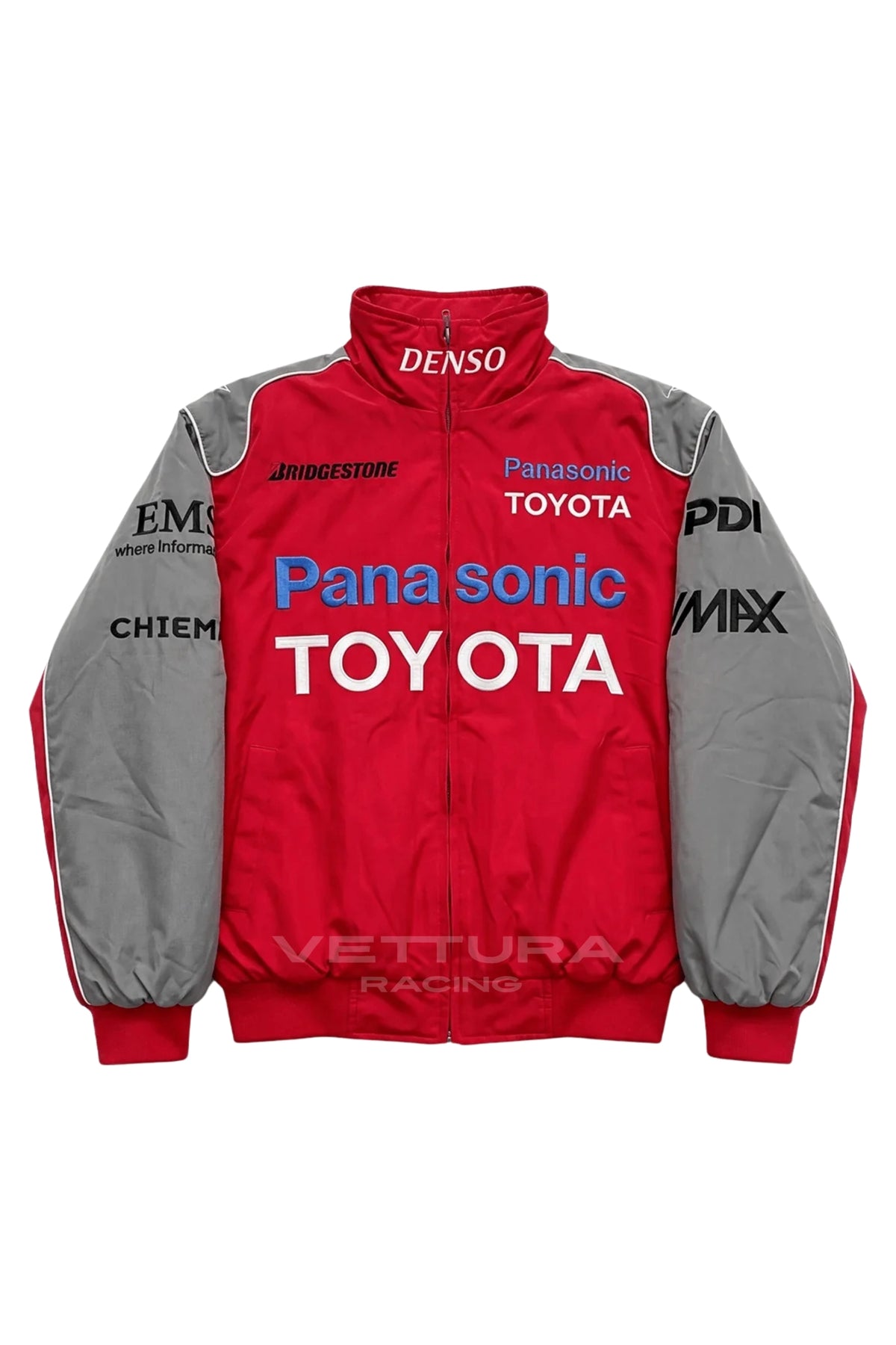 Toyota vintage racing jacket red edition, front product shot on a white background