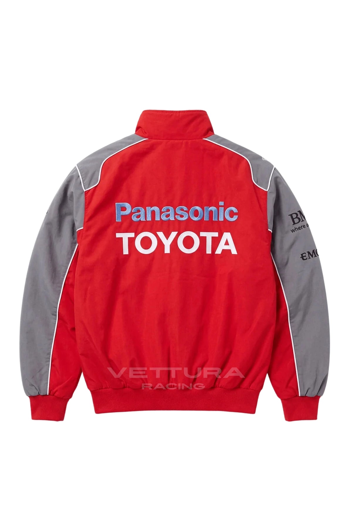 Back of the Toyota red racing jacket with the Panasonic Toyota lockup