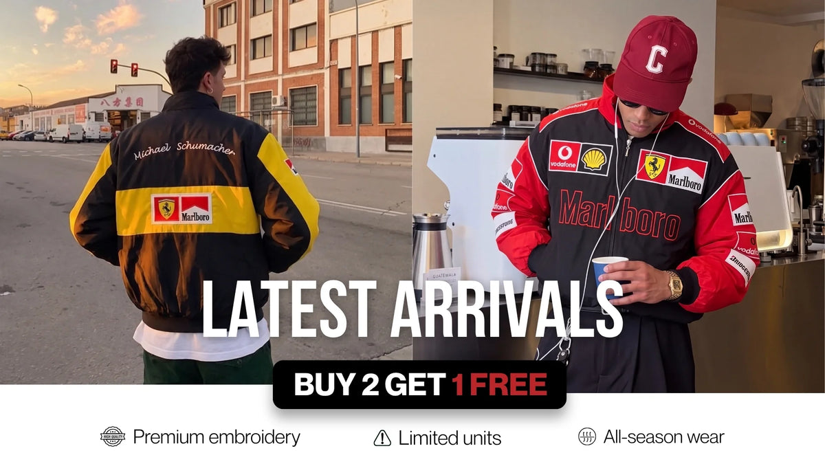 Latest arrivals: Marlboro and Ferrari vintage racing jackets, buy 2 get 1 free at Vettura Racing